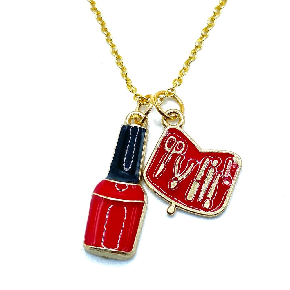 Nail Technician Necklace Red Gold Manicurist Salon